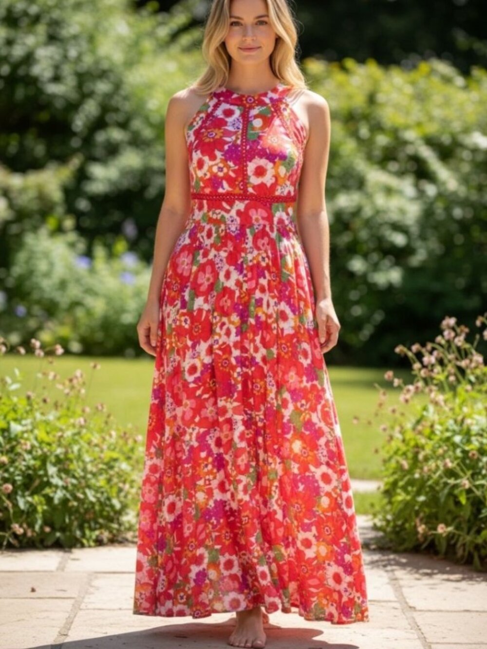 Abel the Label Anthropologie Charlotte Maxi Tie-Back Dress Floral Boho Size L